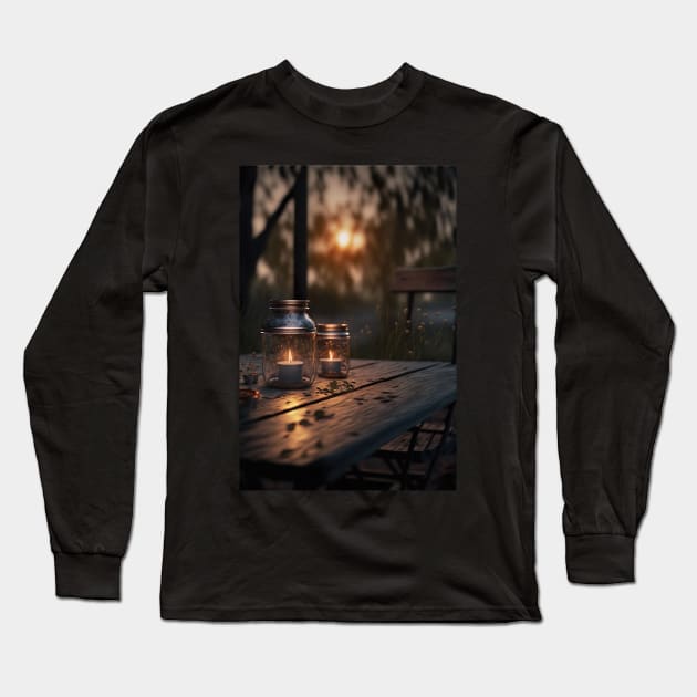 If nature was a candle - Vintage candle in bottle on a rustic picnic table Long Sleeve T-Shirt by UmagineArts